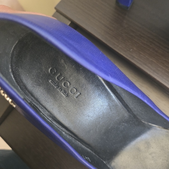 Gucci blue leather pumps 38.5 US 8.5 made in Italy 3.5" heel - Picture 5 of 11